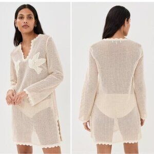 NEW Sea New York Sally Crochet Mini Dress Cover Up Beige Tan | XS